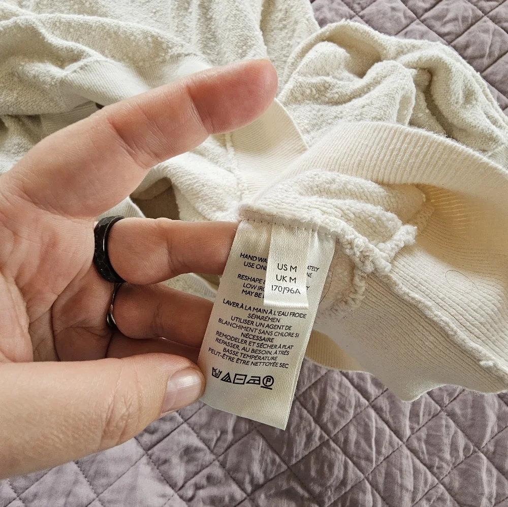 Free People Found My Friend Cotton Textured Cream Pullover Sweater Sz M - Picture 7 of 9